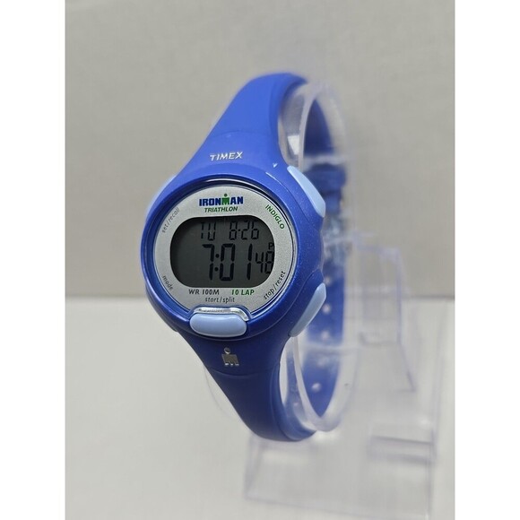 Timex Ironman Triathlon 10Lap Blue Digital Wristwatch Indiglo WR100M New Battery - Picture 4 of 10